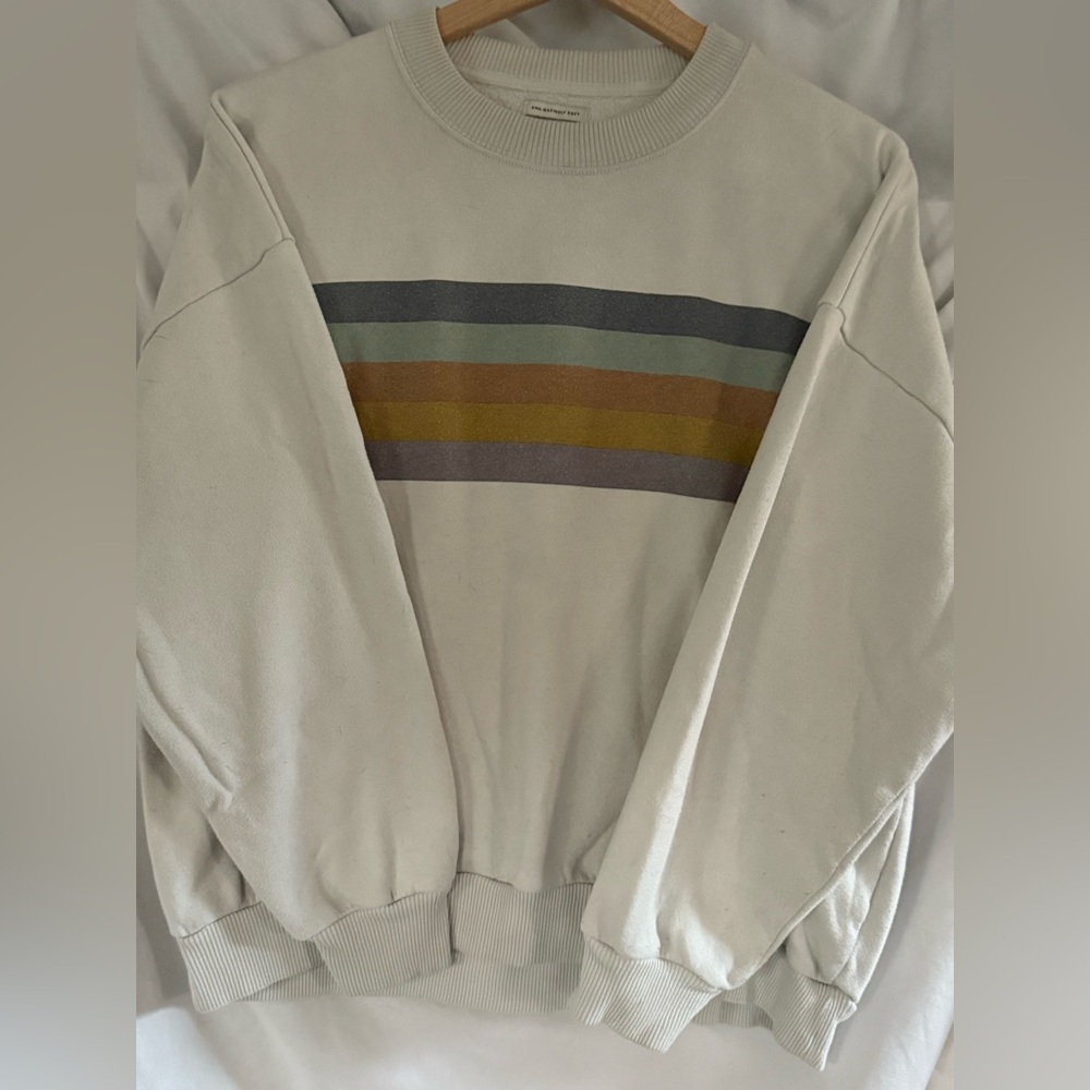 American Eagle Outfitters Cream Multicolor Striped Crewneck Sweater sz M